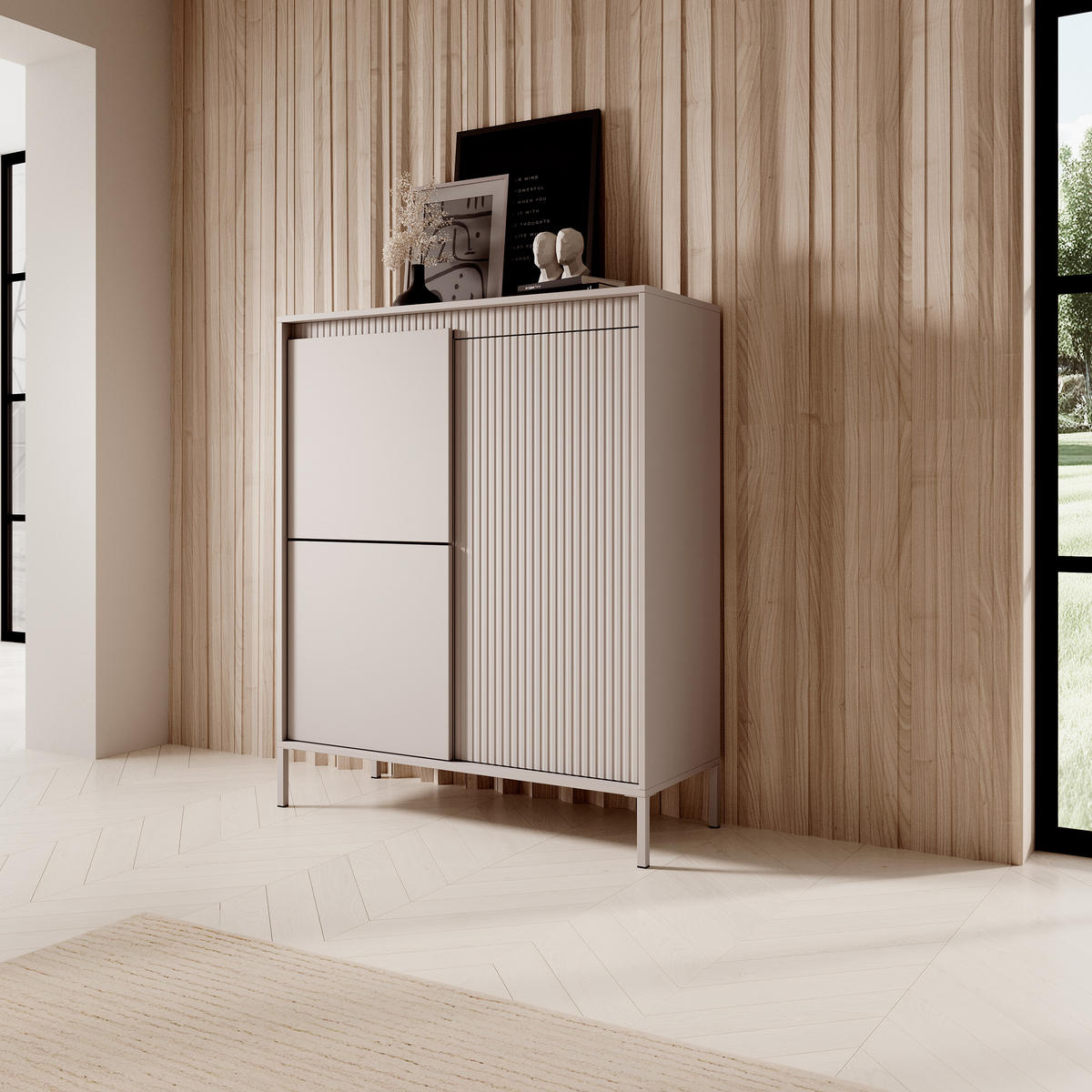 HIGHBOARD SENSATO 104/123/40 cm mit 3 Türen Beige - Beige, Holzwerkstoff (104/123/40cm) - MASSENO