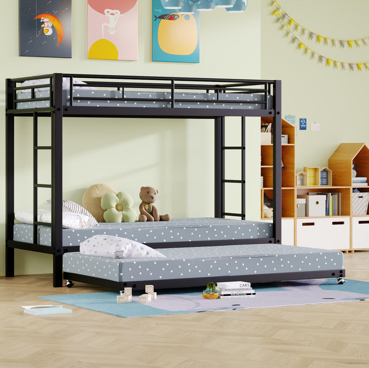 ETAGENBETT mit Ausziehbett 90x200 cm Metall Schwarz - Schwarz, Metall (90/200cm) - Beauniv