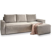 ECKSOFA POTARO Creme Kordstoff mit Schlaffunktion - Creme, Holz (232/140cm) - MASSENO