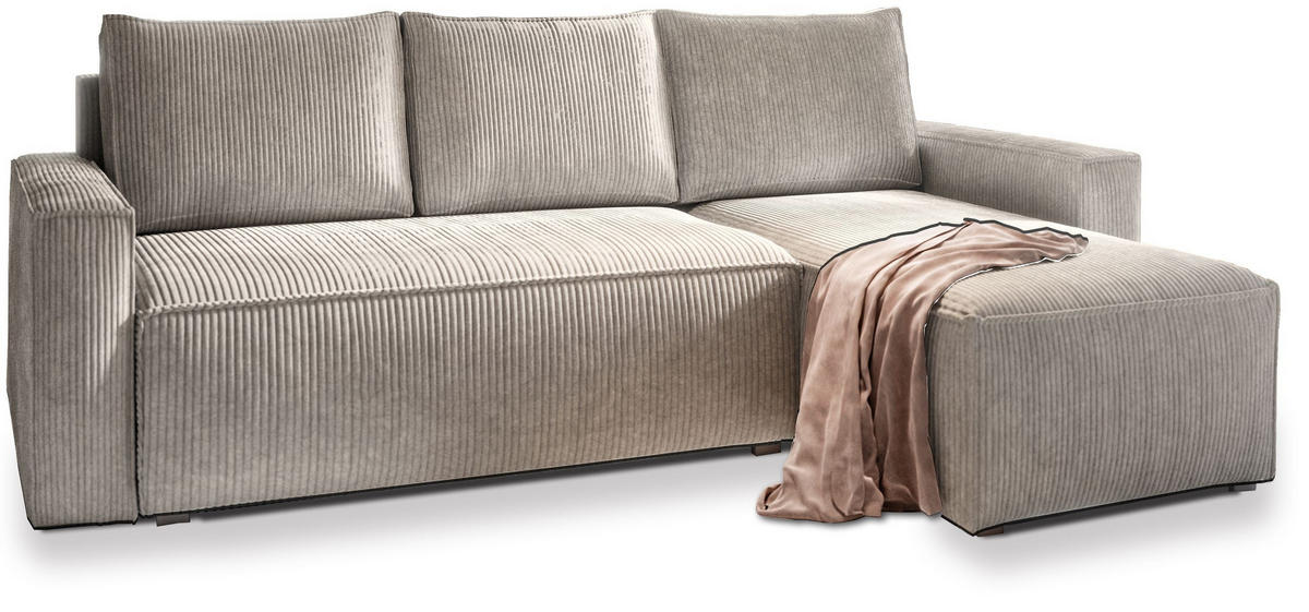 ECKSOFA POTARO Creme Kordstoff mit Schlaffunktion - Creme, Holz (232/140cm) - MASSENO