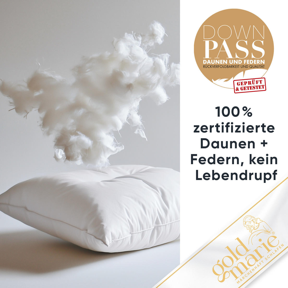 DAUNENKOPFKISSEN GOLDIE Gänsedaunen medium - Weiß, Naturmaterialien/Textil (40/80cm) - Goldmarie 