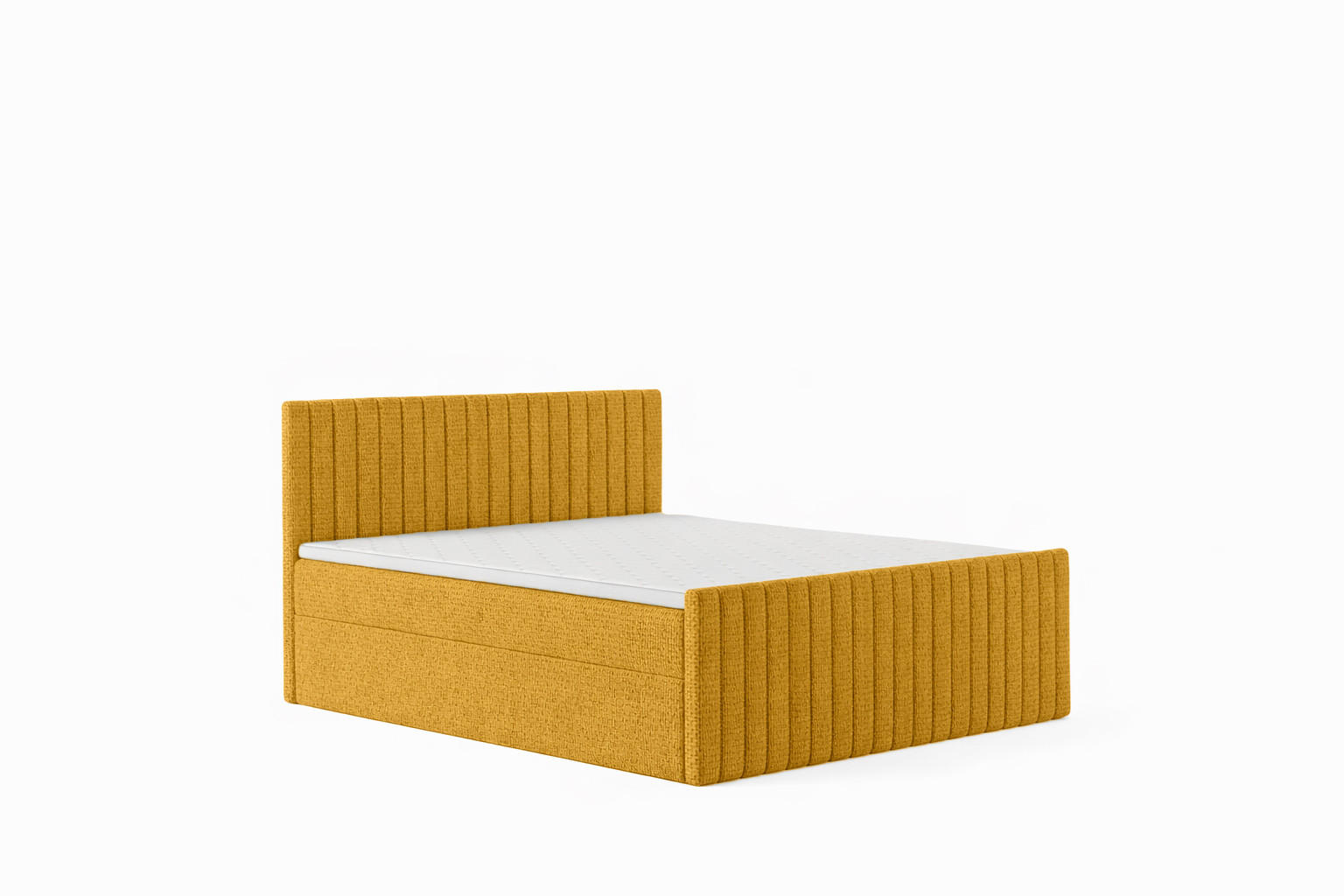 BOXBETT Mit Matratze Und Bettkasten, Chenille-Stoff Flow, Gelb, 140x200 cm, H3-Bonell, DEMETER - Gelb, Holz (140/200cm) - Kaiser Möbel