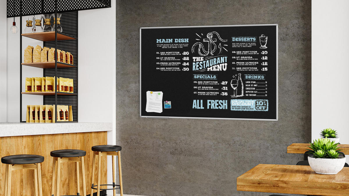 SCHWARZE magnetische Kreidetafel mit Alurahmen Premium EXPO 180x120cm - Schwarz, Metall (180/120/1.6cm) - ALLboards