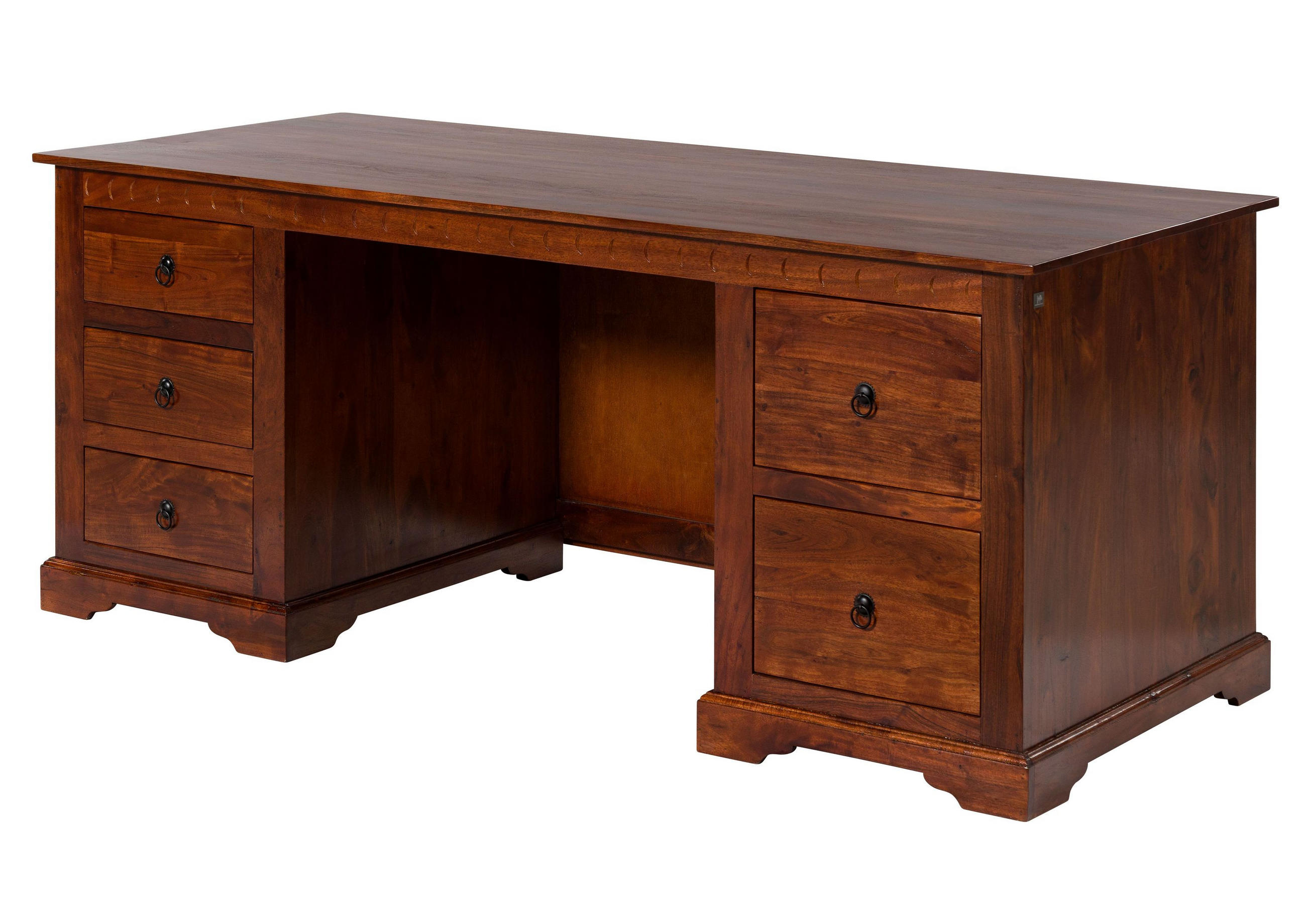 SCHREIBTISCH Akazie 180x80x74 nougat lackiert OXFORD #529 - Dunkelbraun, Holz (80/180/74cm) - Massivmoebel24