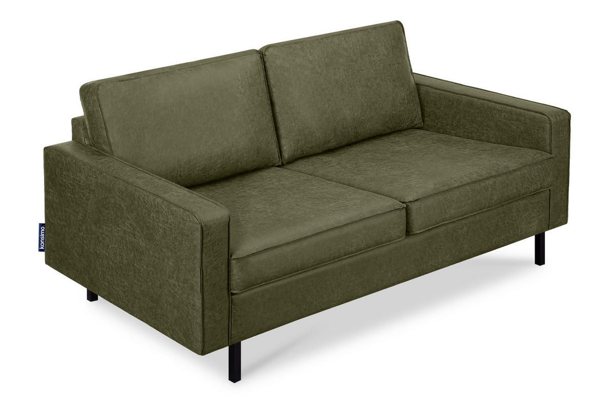 2-SITZER-SOFA INVIA Klassische-Stil mit Armlehnen, Lederoptik-Stoff, grün - Schwarz/Grün, Textil (164/87/98cm) - KONSIMO®