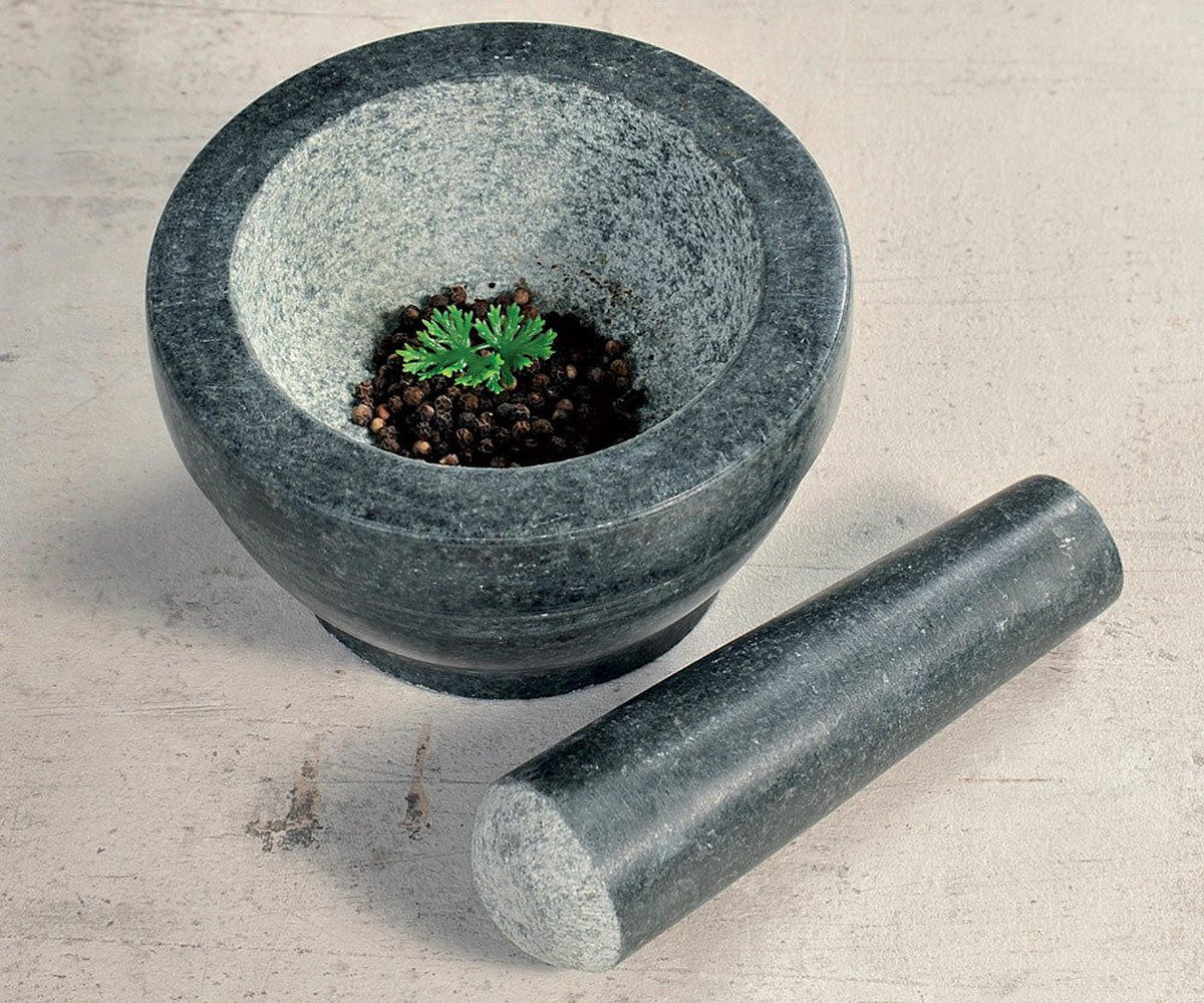MASSIVMÖRTEL mit GranitStößel 16/16/8,5 cm - Anthrazit, Stein (16/8.5/16cm) - Kesper