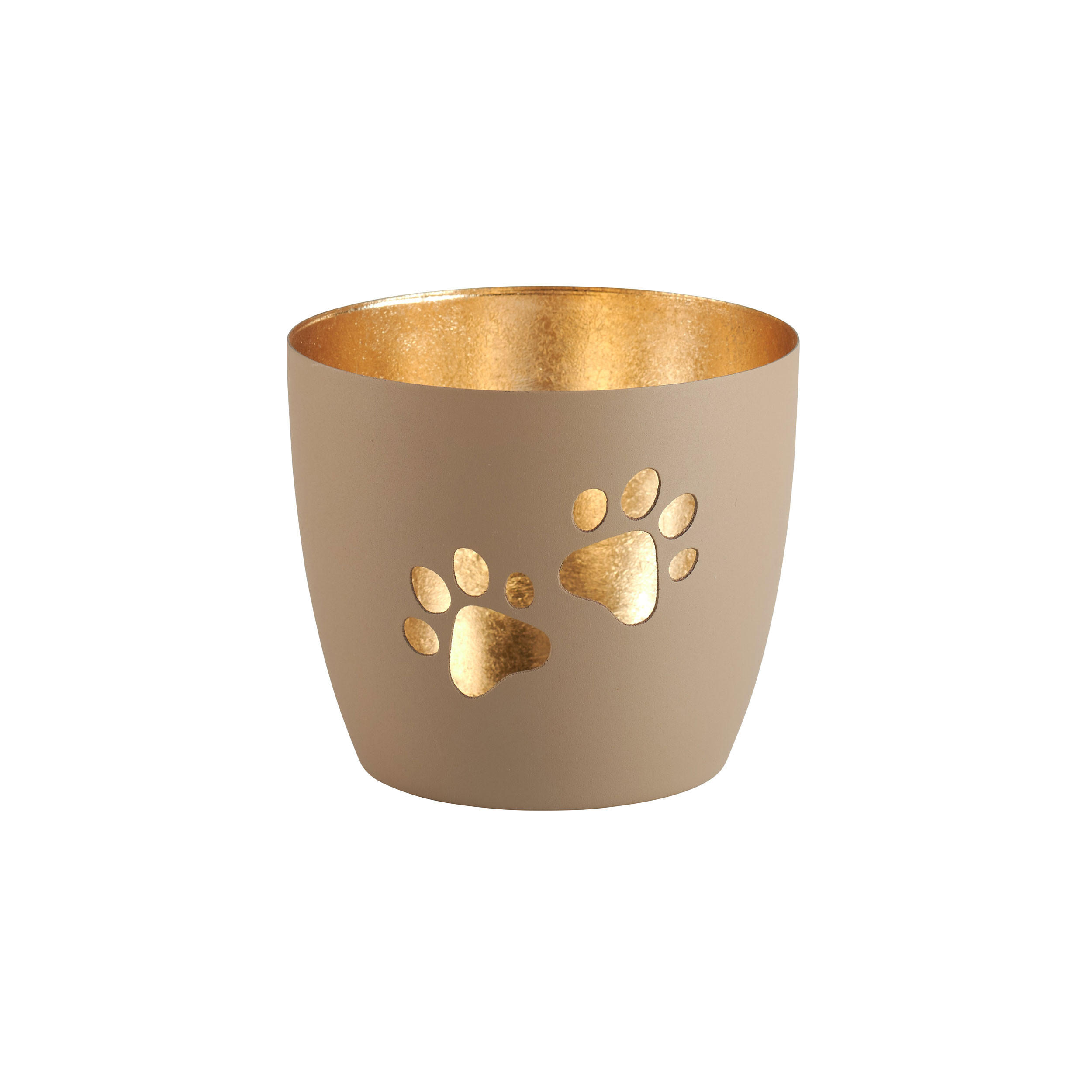 TEELICHTHALTER Madras Pfoten M, Eisen, sandstone / Gold, H 8.5 cm - Beige, Metall (10cm) - Gift Company