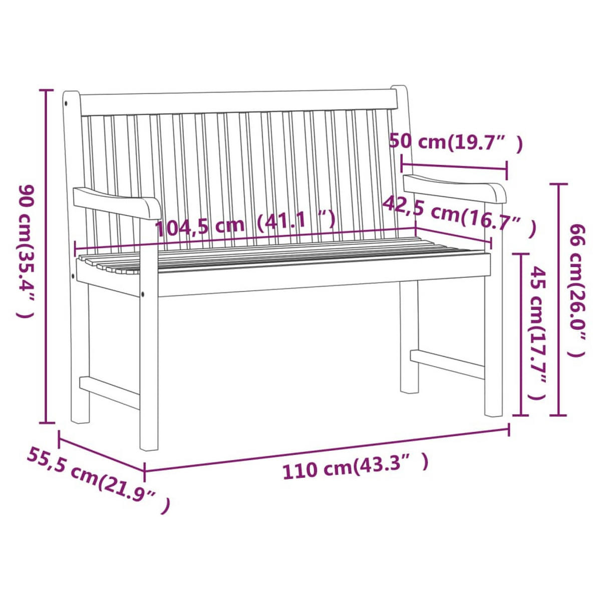 GARTENBANK 110 Cm Massivholz Akazie - Braun, Holz (110/90/55.5cm) - vidaXL