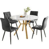 ESSTISCHSET 5-Teilig Rund Marmor, Goldene Beine, 4 Graue Samtstühle - Grau, Metall (100/75/100cm) - FLIEKS