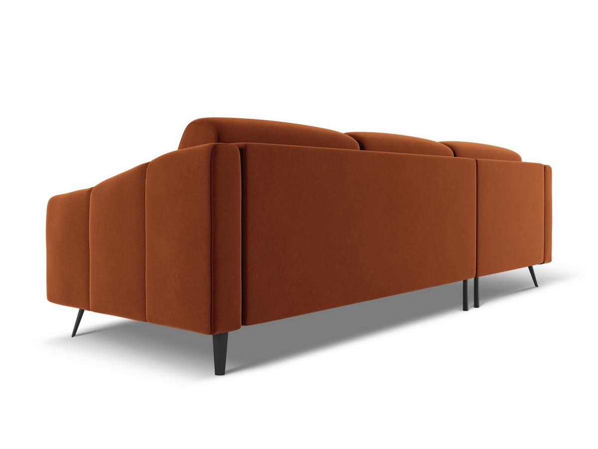 ECKSOFA Links Samt Stoff Orange - Terra cotta/Schwarz, Textil/Metall (160/264cm) - Makamii