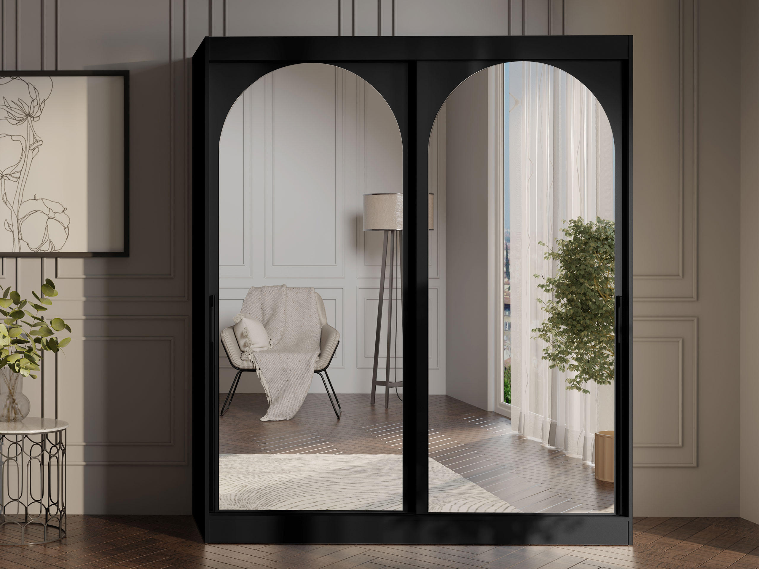 SCHIEBETÜRENSCHRANK Modin 180 - Schwarz, Holzwerkstoff/Kunststoff (180/216/65cm) - MIRJAN24