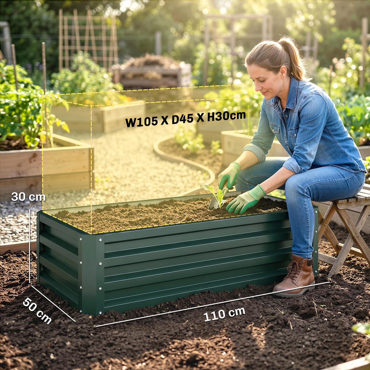 HOCHBEET DE-05348 2er-Set, Metall, offener Boden Grün - Grün, Metall (110/30/50cm) - ComfortXL