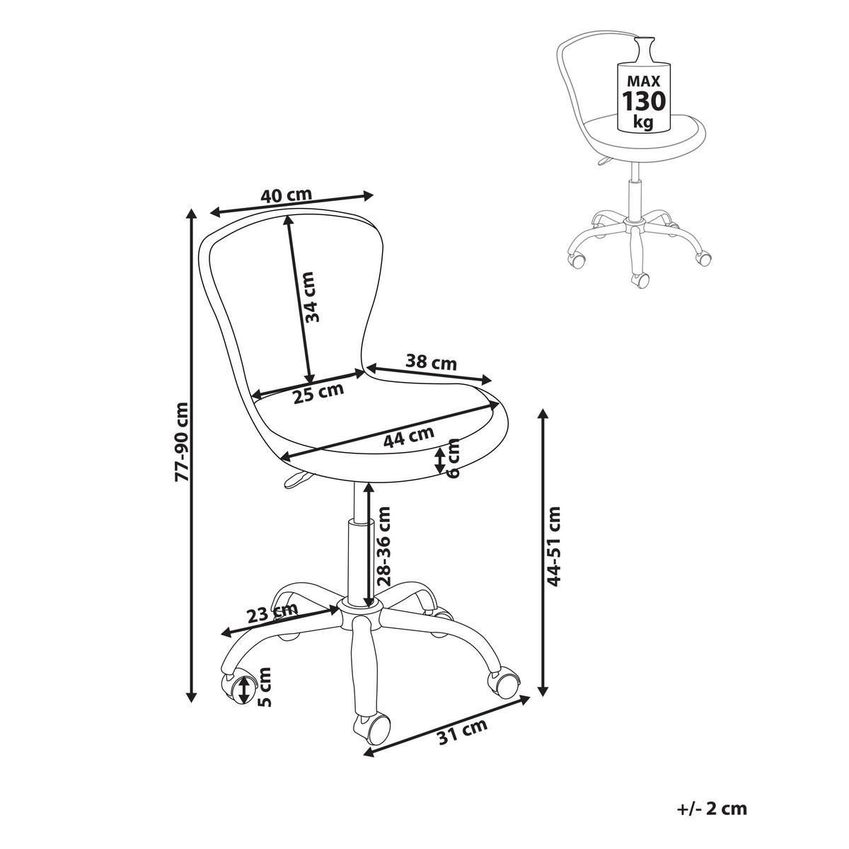 SCHREIBTISCHSTUHL Grau Margate - Goldfarben/Schwarz, Kunststoff (44/77/38cm) - Beliani