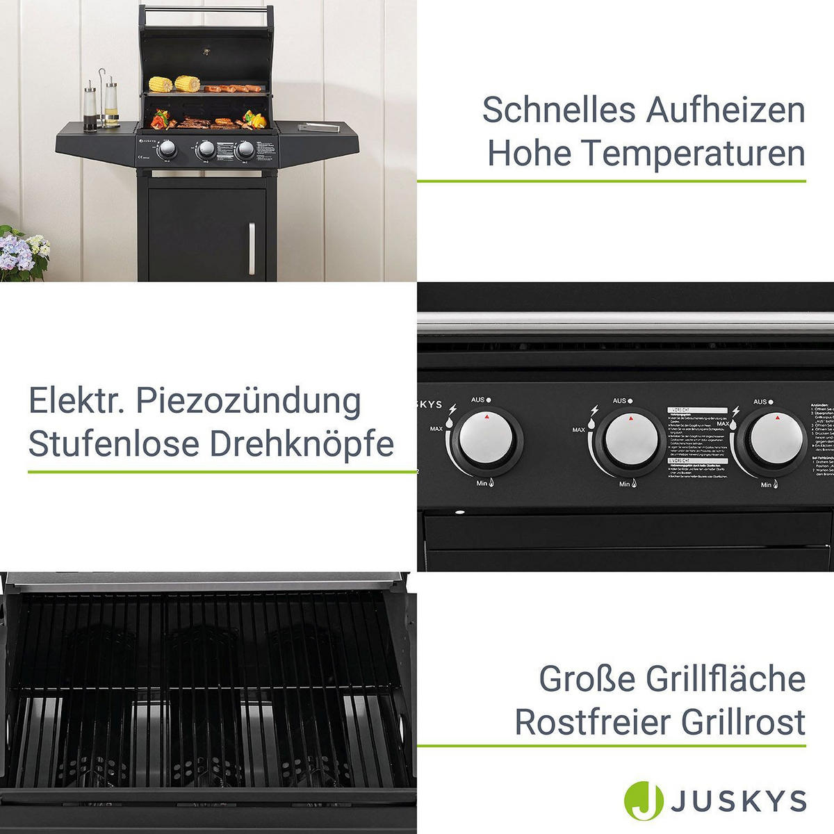 GASGRILL Louisiana schwarz - Schwarz, Metall (110/132/53cm) - Juskys