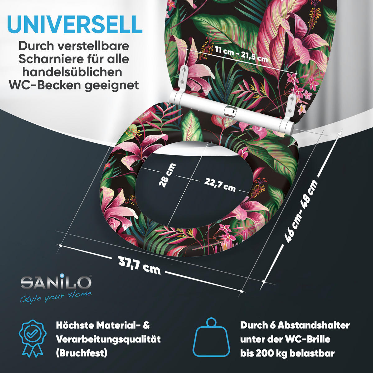 WC-SITZ mit Absenkautomatik & Top Fix Bali - Multicolor, Holzwerkstoff (37.7/5.5/48cm) - Sanilo