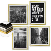 WANDBILDER 4er Set - 50x50 cm & 40x60 cm Goldrahmen - Inspiration für Schwarz-Weiß-Darstellungen von Stadtstraßen - Goldfarben, Kunststoff (50/50cm) - ArtPrintCave