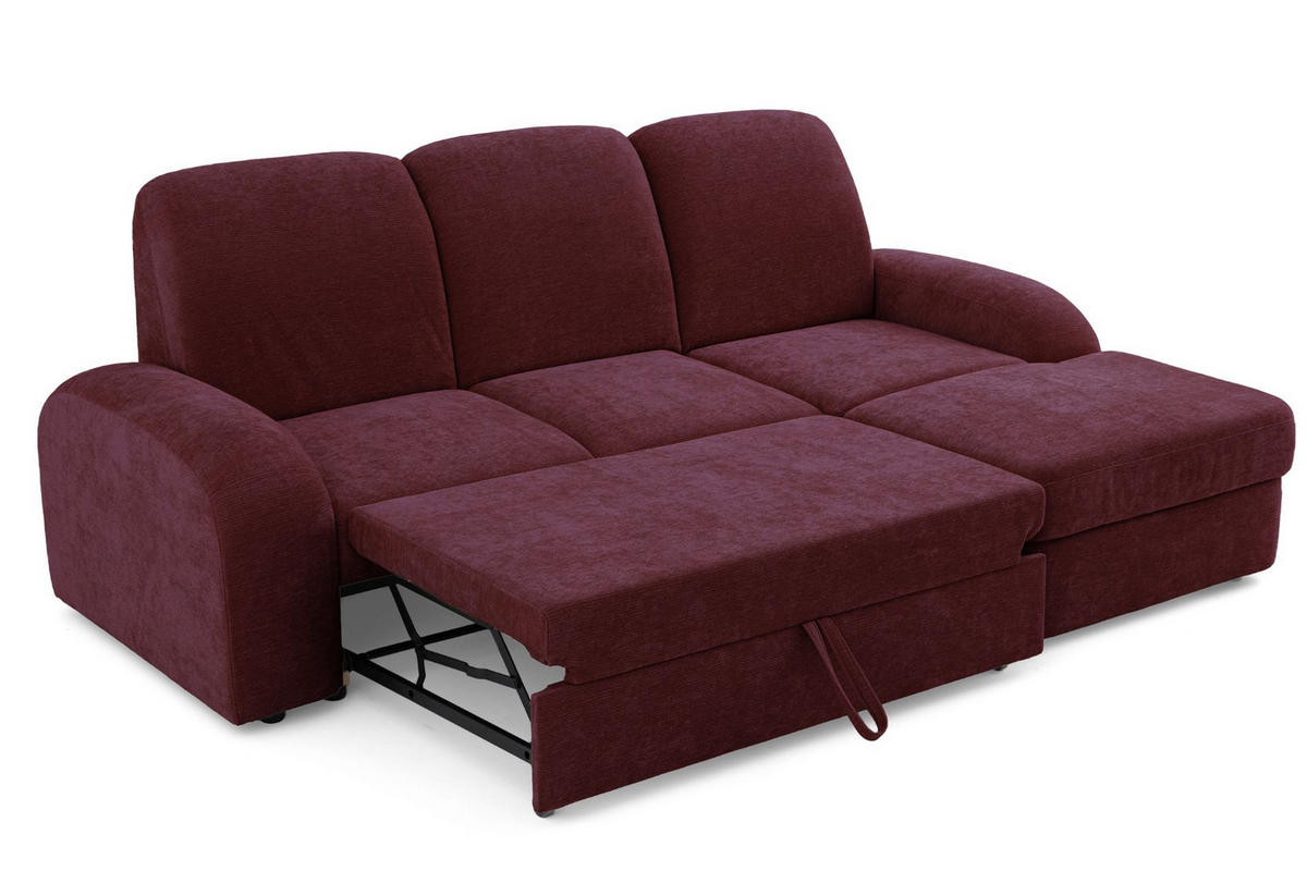ECKSOFA VIBE S Rechts mit Schlaffunktion 130x202 Chenille Bordeaux - Bordeaux/Schwarz, Holz/Kunststoff (156/255cm) - Muffo