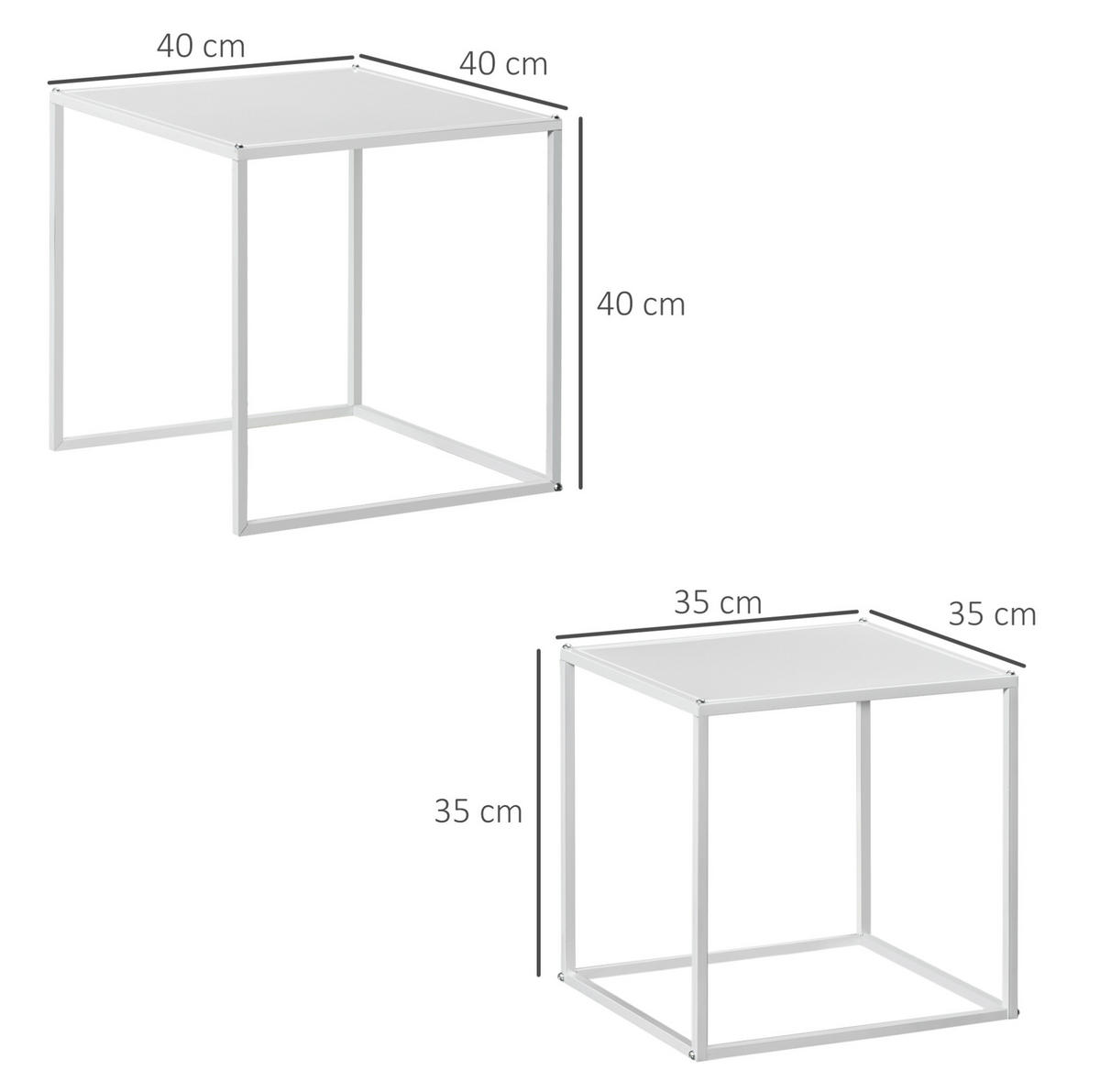 COUCHTISCH-SET 40/40 cm & 35/35 cm aus Stahl in Weiß, 2-teilig - Weiß, Metall (40/40/40cm) - BEAOK