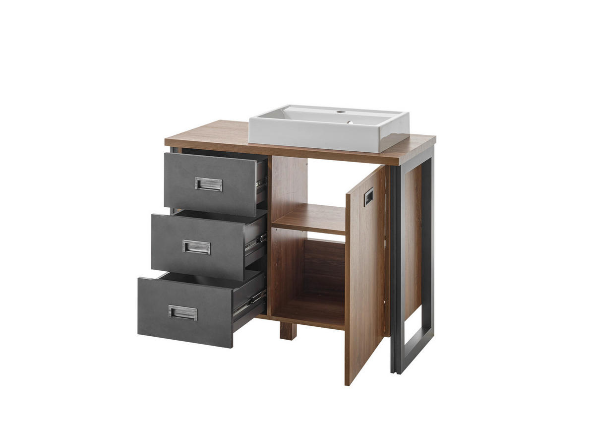 WASCHTISCH I12 Stirling Oak & Matera 91/85/40 cm mit Waschbecken - Eichefarben, Holzwerkstoff (91/85/40cm) - Livojo