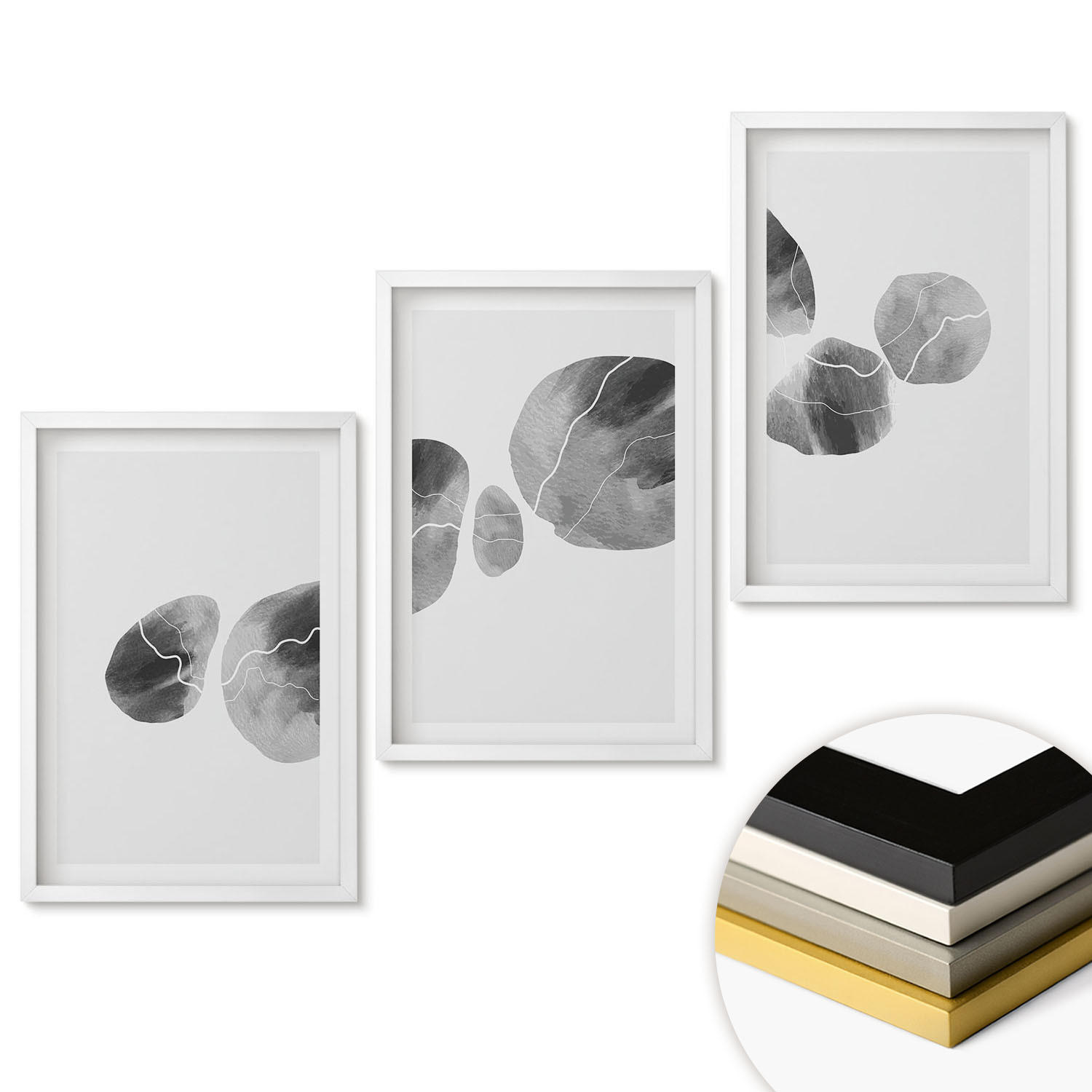 WANDBILDER 3er-Set - 40x60 cm Weißer Rahmen - Abstrakte Kunst, Farbspritzer - Weiß, Kunststoff (40/60cm) - ArtPrintCave