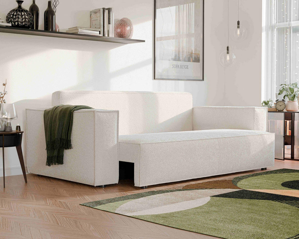 SOFA 3-Sitzer mit Schlaffunktion und Bettkasten, Creme - Beige/Creme, Holzwerkstoff/Textil (240/84/105cm) - Idohome