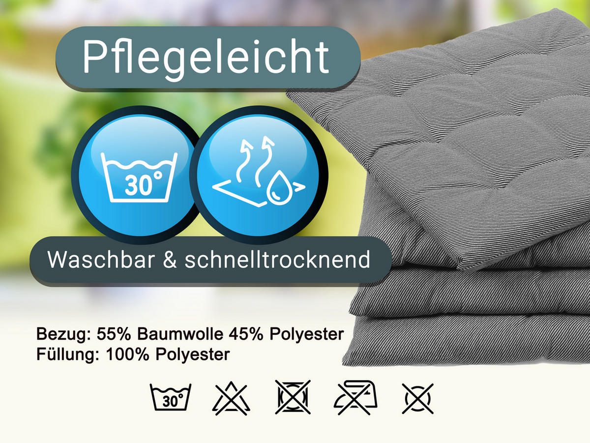 STUHLKISSEN, 4er-Set, 40x40 cm, 100% Polyester, schwarz-weiß-gemustert - Blaugrau, Textil (40/40/3cm) - Zollner
