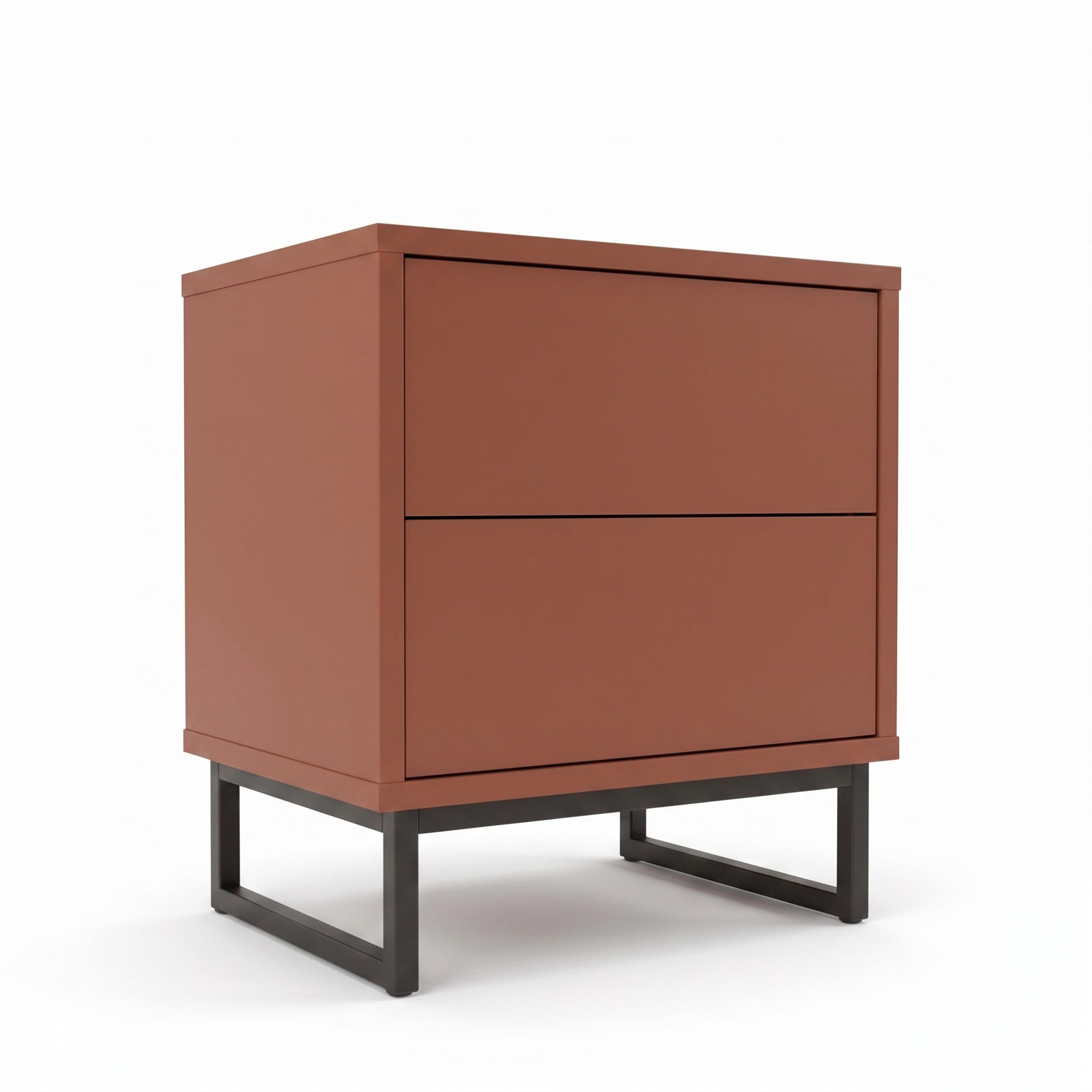 NACHTTISCH Genua d-lux Rot, mit Zwei Schubladen, Grifflos - Rot/Schwarz, Holzwerkstoff/Metall (43/48/34cm) - Bettso