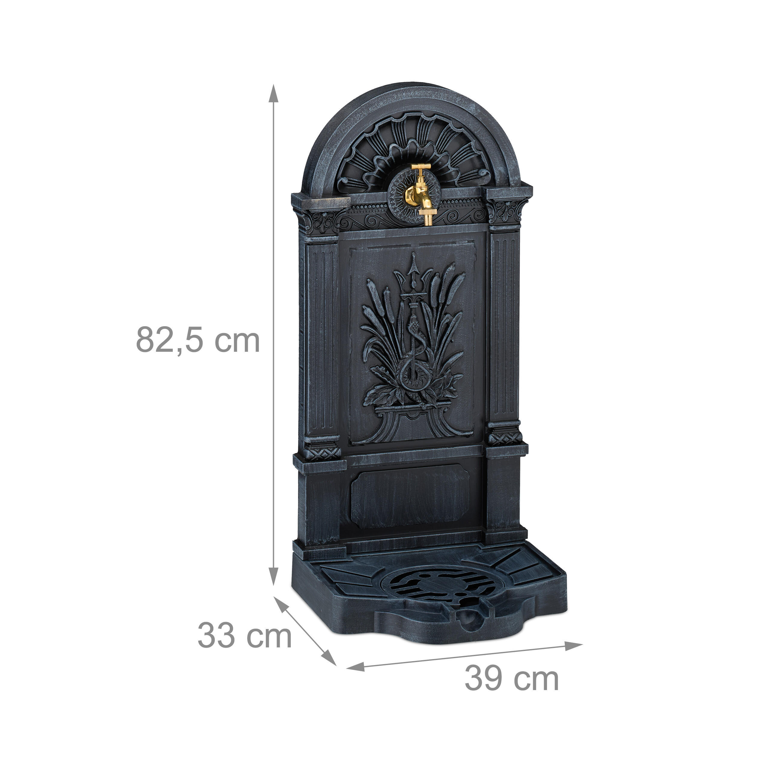 Thumbnail - Relaxdays Standbrunnen, Grau, Metall, 39x82.5x33 cm, Gartenzubehör, Gartendeko