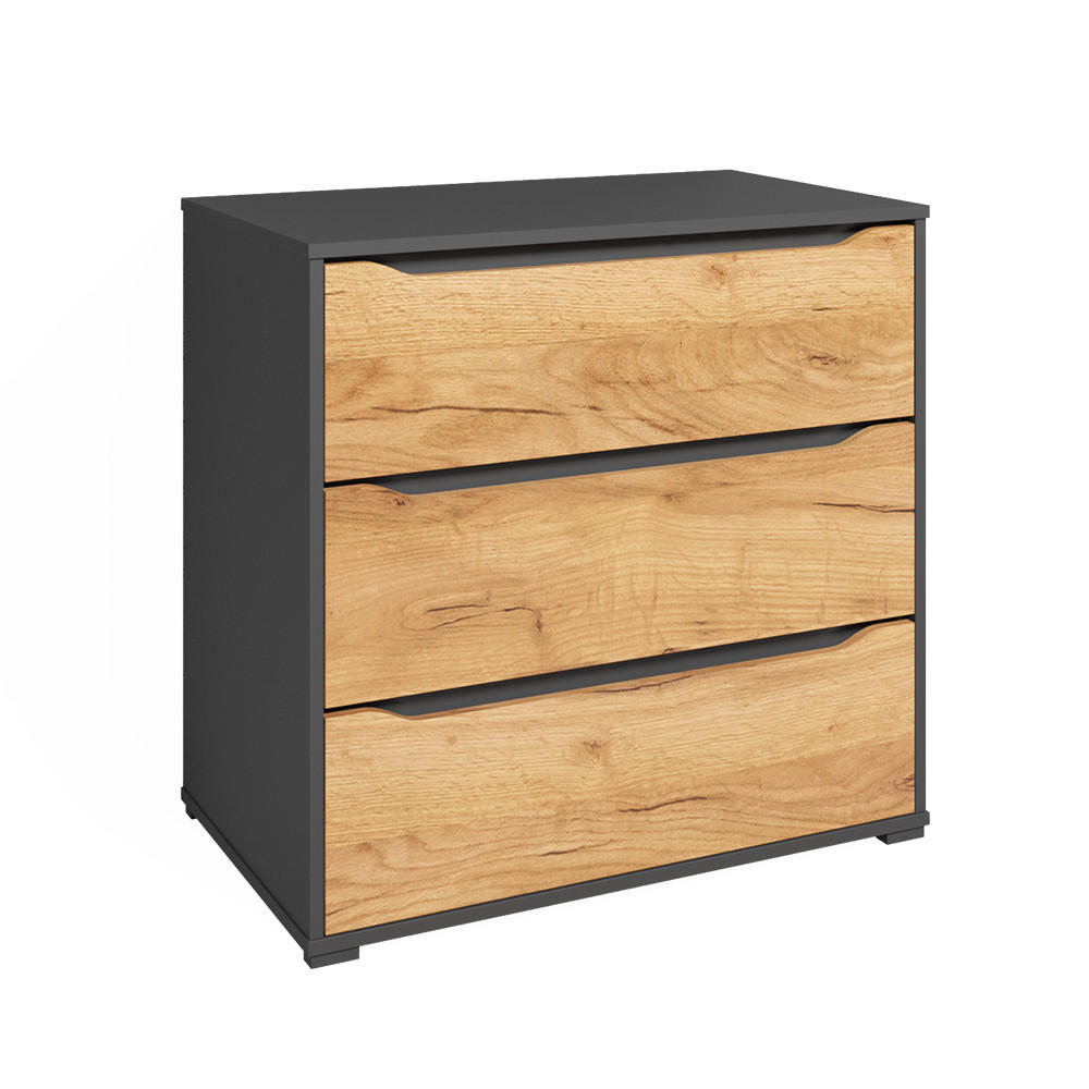 KOMMODE Ruben Goldkraft Eiche 80 x 77.6 cm mit Schubladen - Anthrazit/Eiche Wotan, Holzwerkstoff (48/77.6/80cm) - Vicco