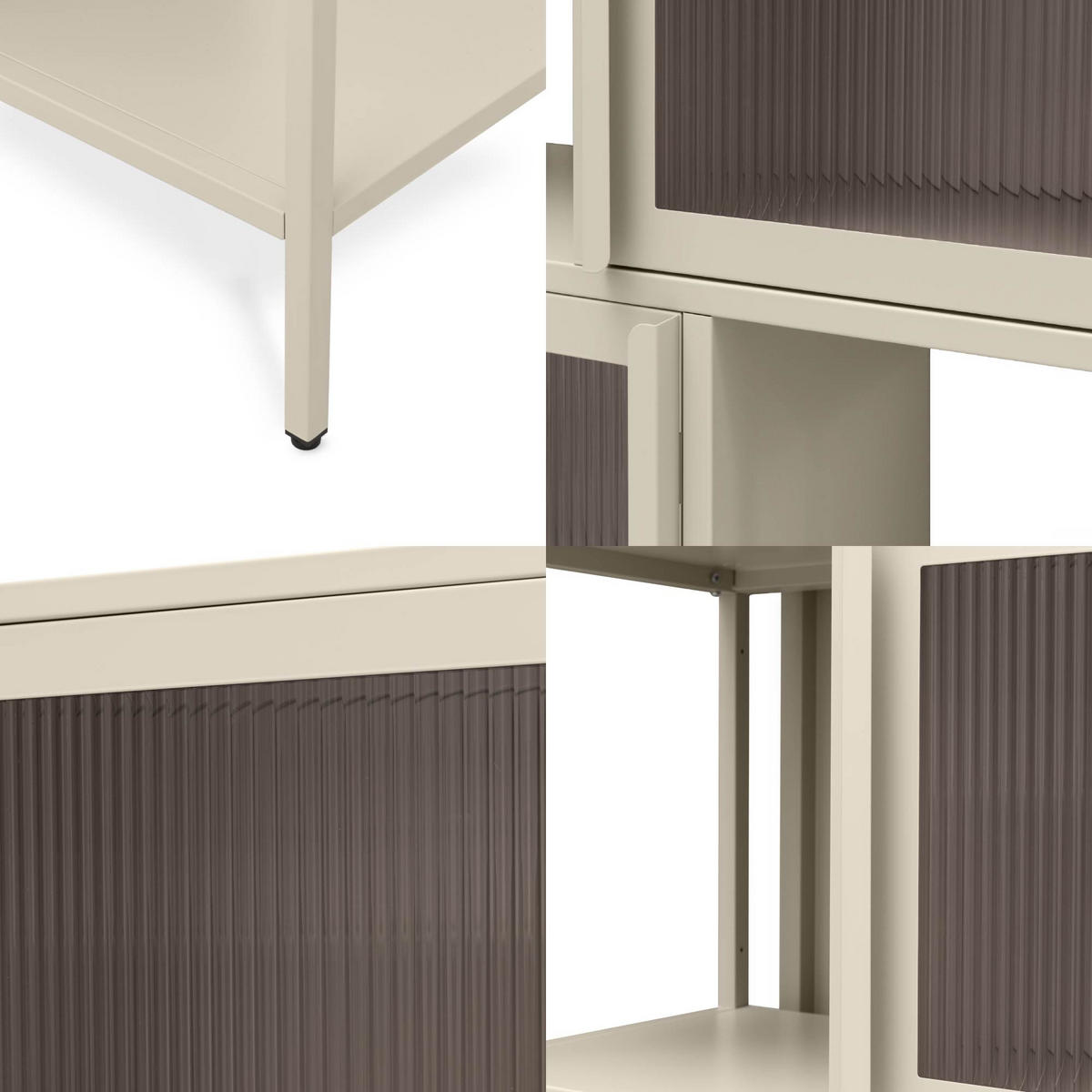 METALLREGAL industriell, 170 cm hoch, 4 Türen, 4 Fächer, beige und geriffeltes Glas - Beige, Metall (80/170/35cm) - Sicaan