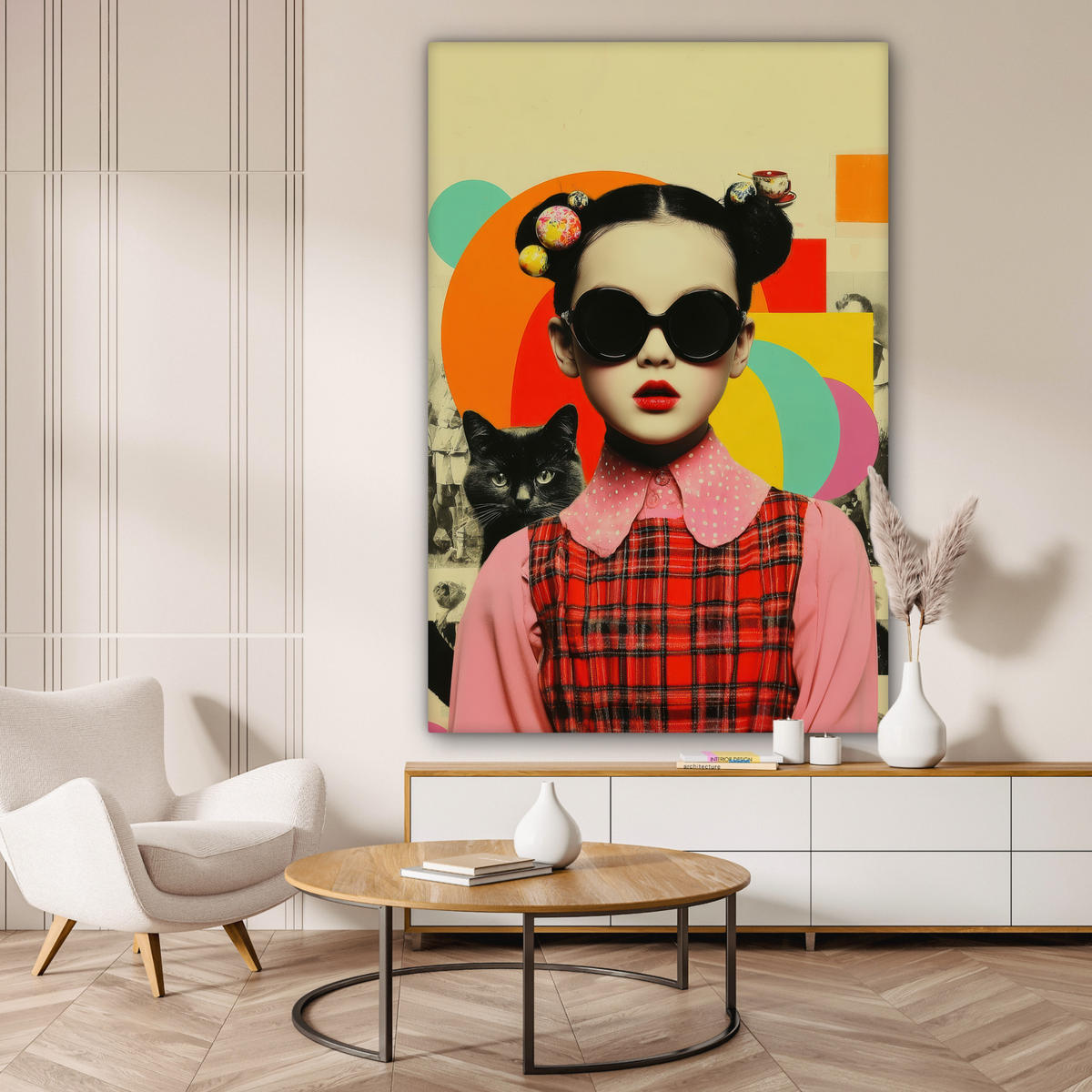 SLIKA NA PLATNU Dekle pop-art 90x140 cm - bež, tekstil (90/140cm) - MuchoWow