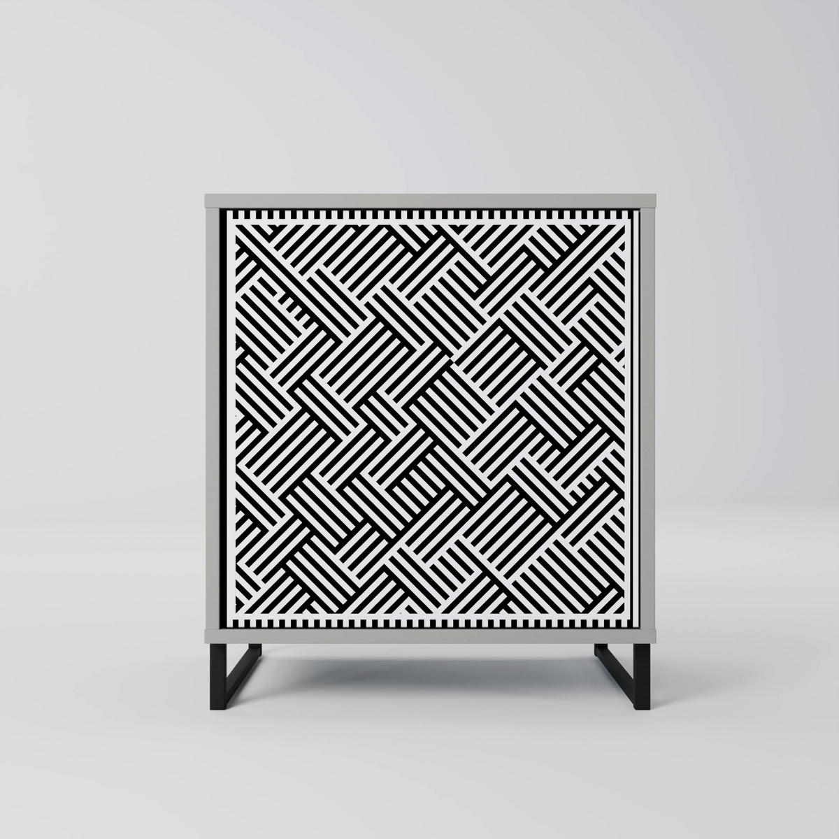 SIDEBOARD TEMPORARY SEQUENCE, Grau, 57,5x42x67,5 cm, Schwarze Metall-Rahmenfüße - Multicolor/Schwarz, Holzwerkstoff/Metall (57.5/67.5/42cm) - SpaceRebels