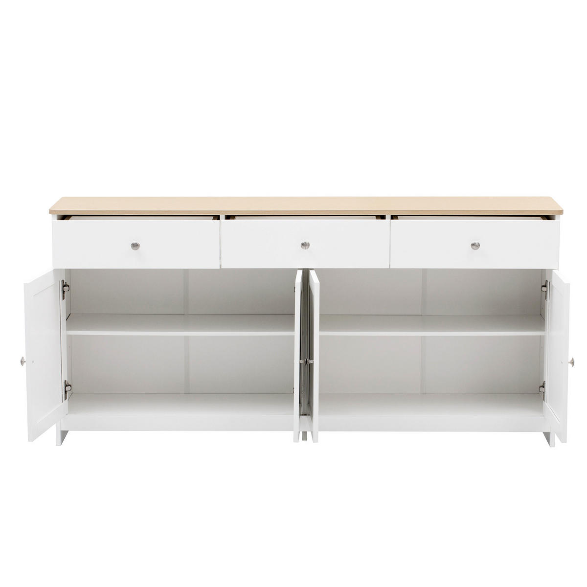 SIDEBOARD Landhausstil mit 4 Türen & 3 Schubladen 160/37/75 cm Weiß/Eiche - Weiß, Holzwerkstoff (160/75/37cm) - Creahappy