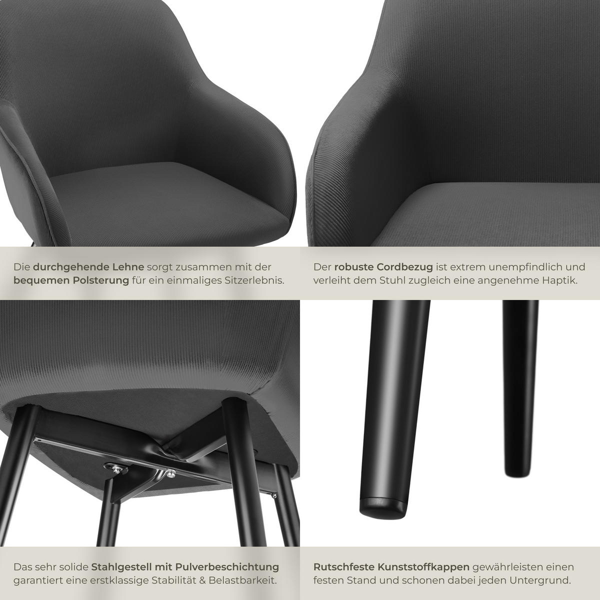 ESSZIMMERSTUHL 4er Set Marilyn 58 x 62 x 82 cm anthrazit/schwarz - Anthrazit/Schwarz, Kunststoff (62/82/58cm) - tectake