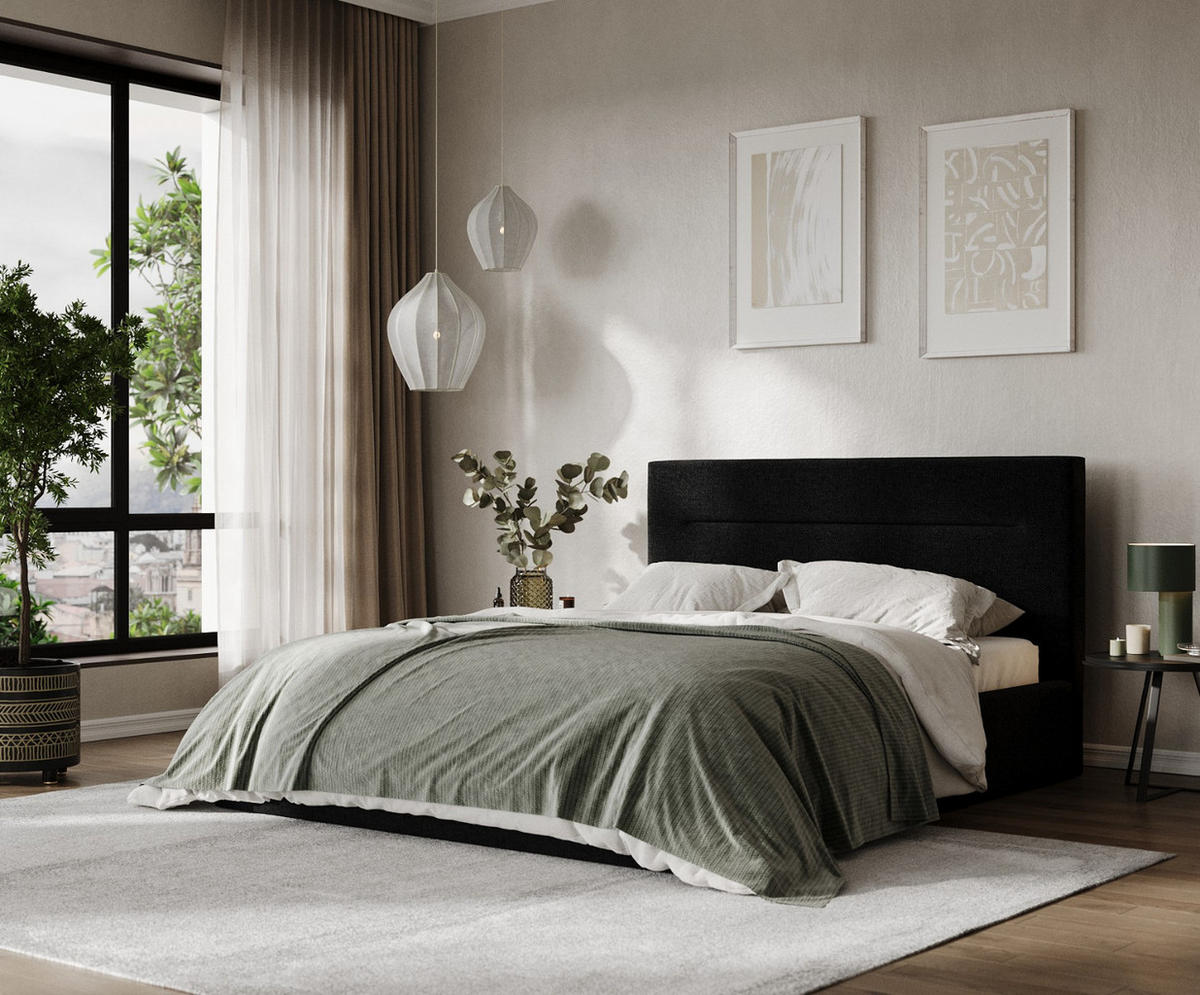 POLSTERBETT Liline 180/200 cm Schwarz im Inari Stoff - Schwarz/Naturfarben, Holz/Holzwerkstoff (180/200cm) - AltaBeds