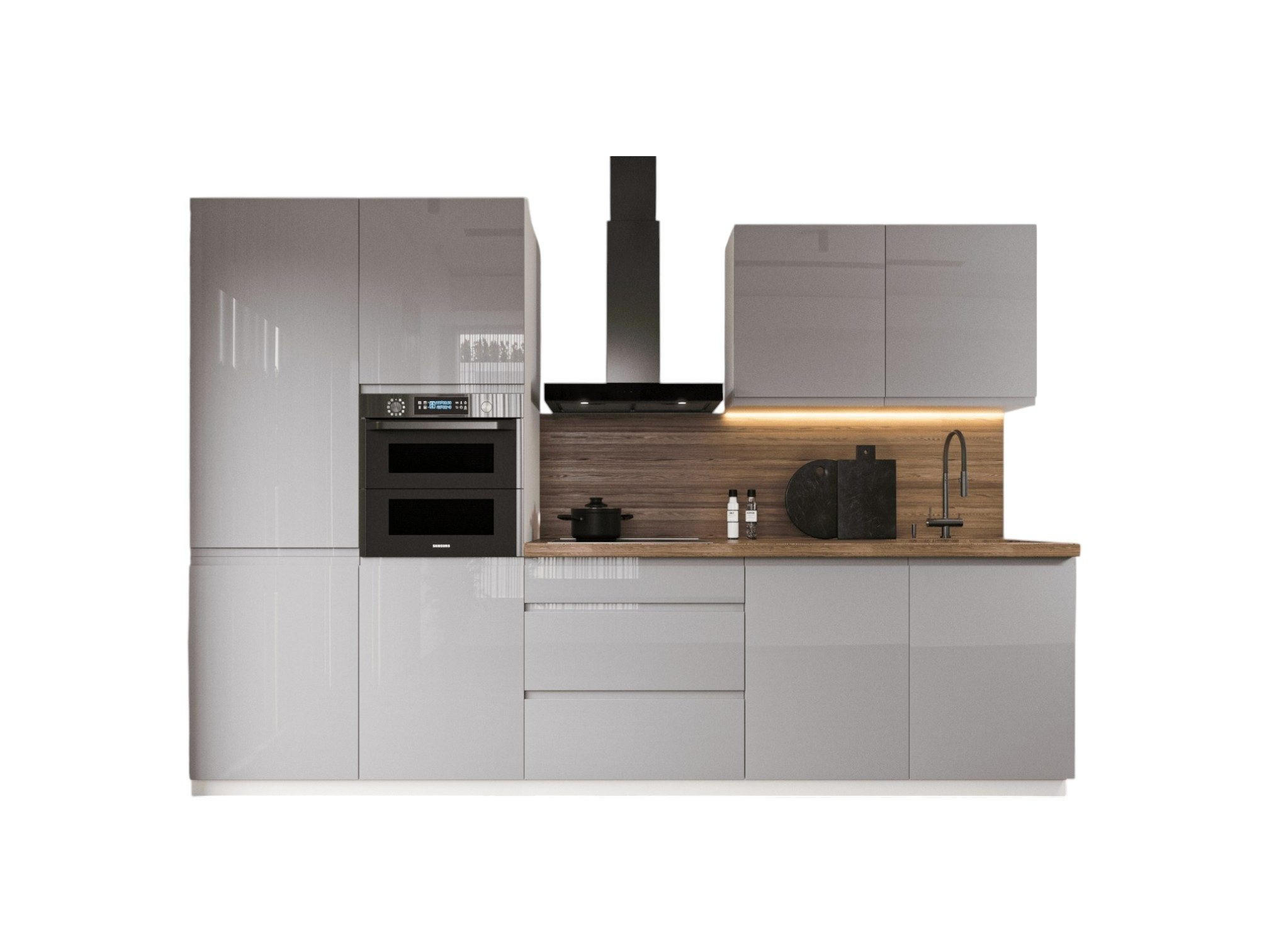 KÜCHENLEERBLOCK 320 cm Aspen K57-M320 in Grau/Hochglanz - Grau, Holz (320/212/60cm)