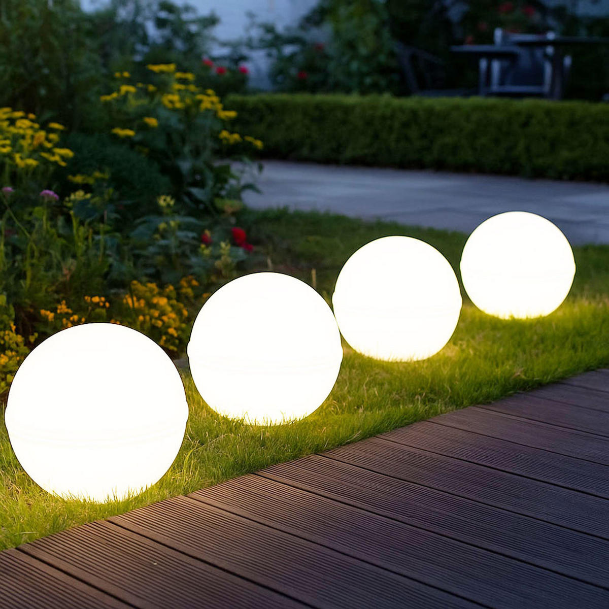 AUSSENLEUCHTE Kugel Weiß mit Erdspieß 4er Set - Weiß, Kunststoff (20/20/51cm)