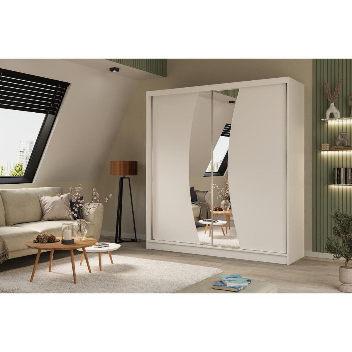 SCHWEBETÜRENSCHRANK Vox 200/216/61 weiß mit Spiegel und Schubladen - Weiß, Holzwerkstoff (200/216/61cm) - Beautysofa