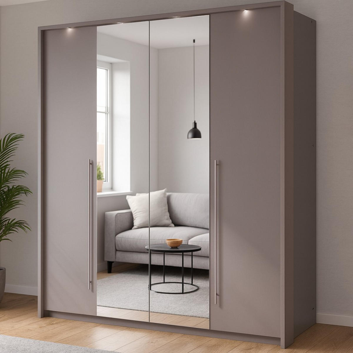 DREHTÜRENSCHRANK Bremco mit 2 Türen und Spiegel, Cappuccino, 210 cm - Cappuccino, Holzwerkstoff (210/219/65cm) - Beautysofa