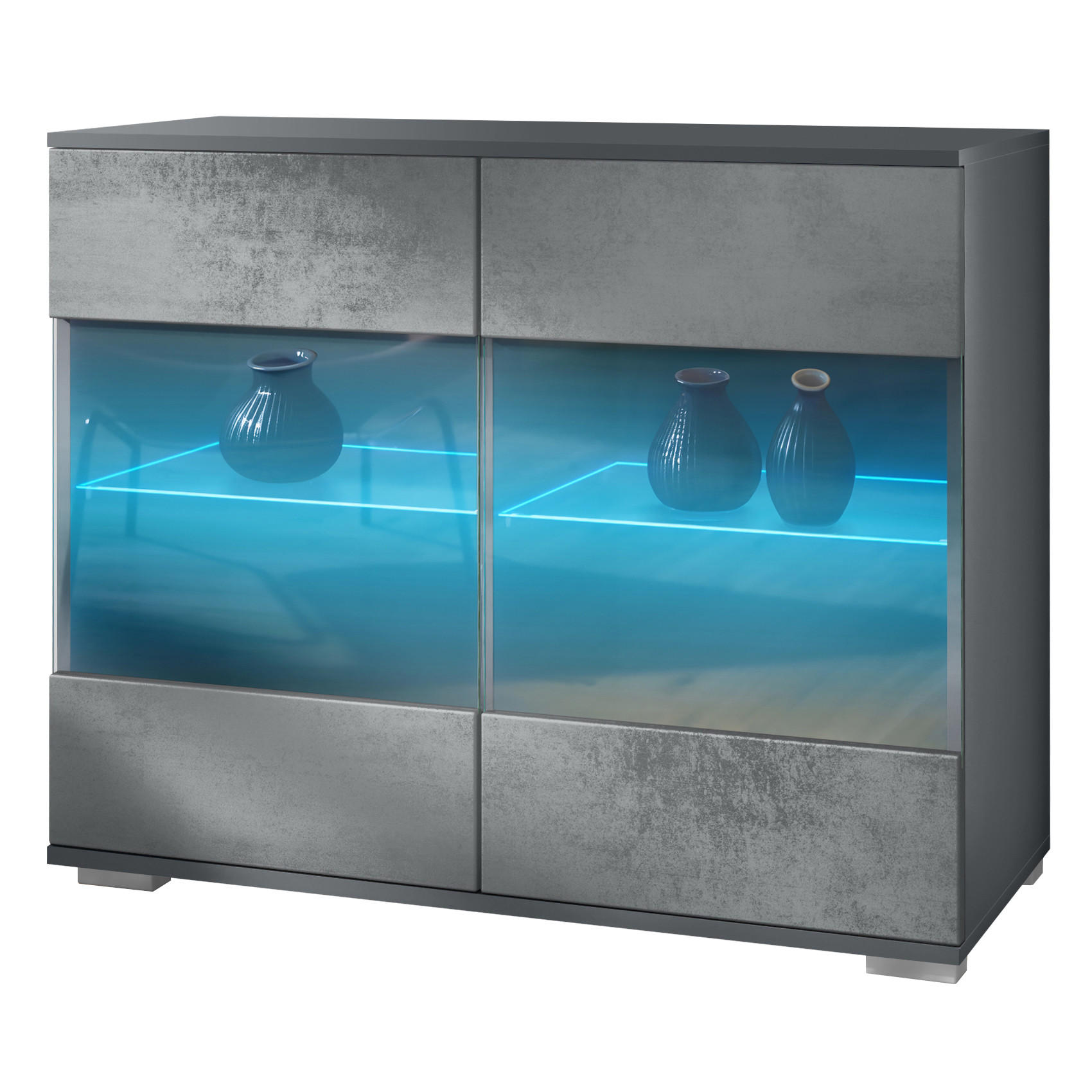 KOMMODE Bari Beton Dunkel Optik - Dunkelgrau, Holzwerkstoff (92.5/75.5/35cm) - Vladon