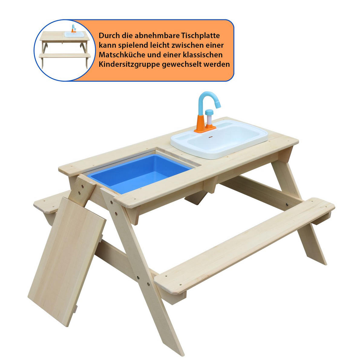 KINDERSITZGARNITUR ROBIN Holz mit Matschtisch - Naturfarben, Holz - Coemo