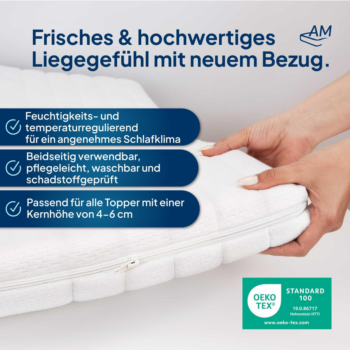 TOPPPERBEZUG Toledo 200/200cm für 4-6 cm Kernhöhe - Weiß, Textil (200/200cm) - AM Qualitätsmatratzen