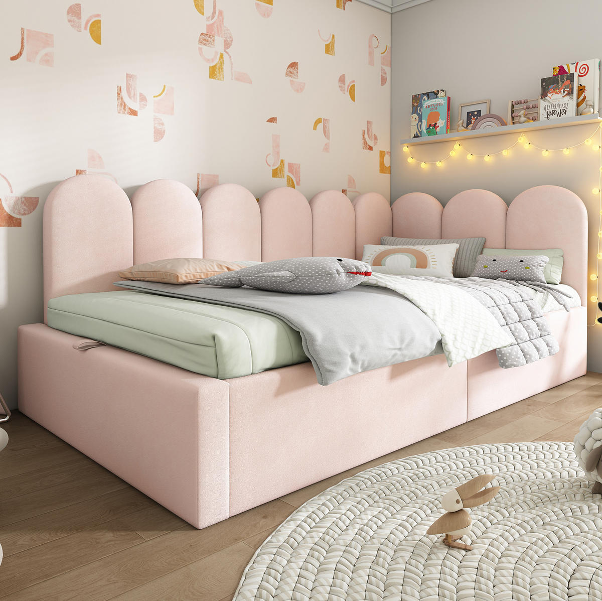 TAGESBETT mit hydraulischem Stauraum 90x200 cm Samt Rosa - Pink, Metall (90/200cm) - Beauniv