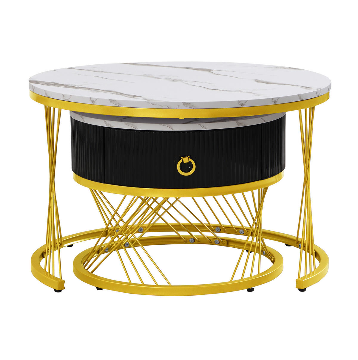 COUCHTISCH 70/70/45 cm und 50/50/40 cm in Weiß/Gold aus MDF mit Schublade - Weiß, Holzwerkstoff (70/70/45cm) - OKMYHOME