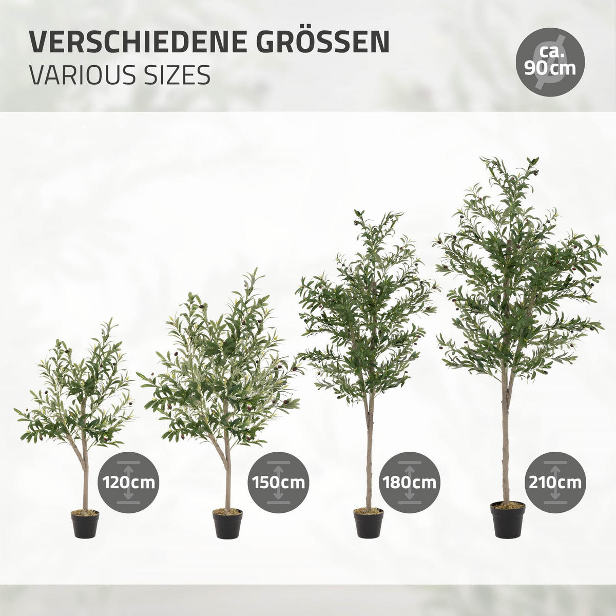 KUNSTPFLANZE Olive - Anthrazit/Grün, Holz/Kunststoff (180cm) - ML-DESIGN