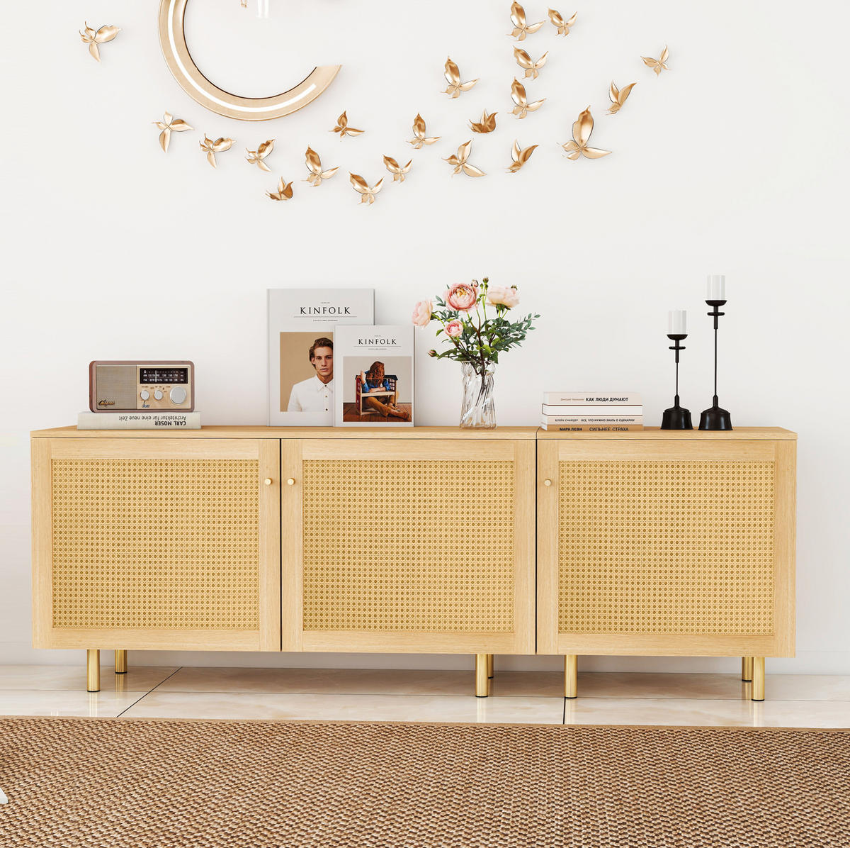 SIDEBOARD 180/40/63 cm in Naturfarbe mit 3 Türen und modularer Aufteilung - Naturfarben, Holzwerkstoff (180/63/40cm) - Flora Grace