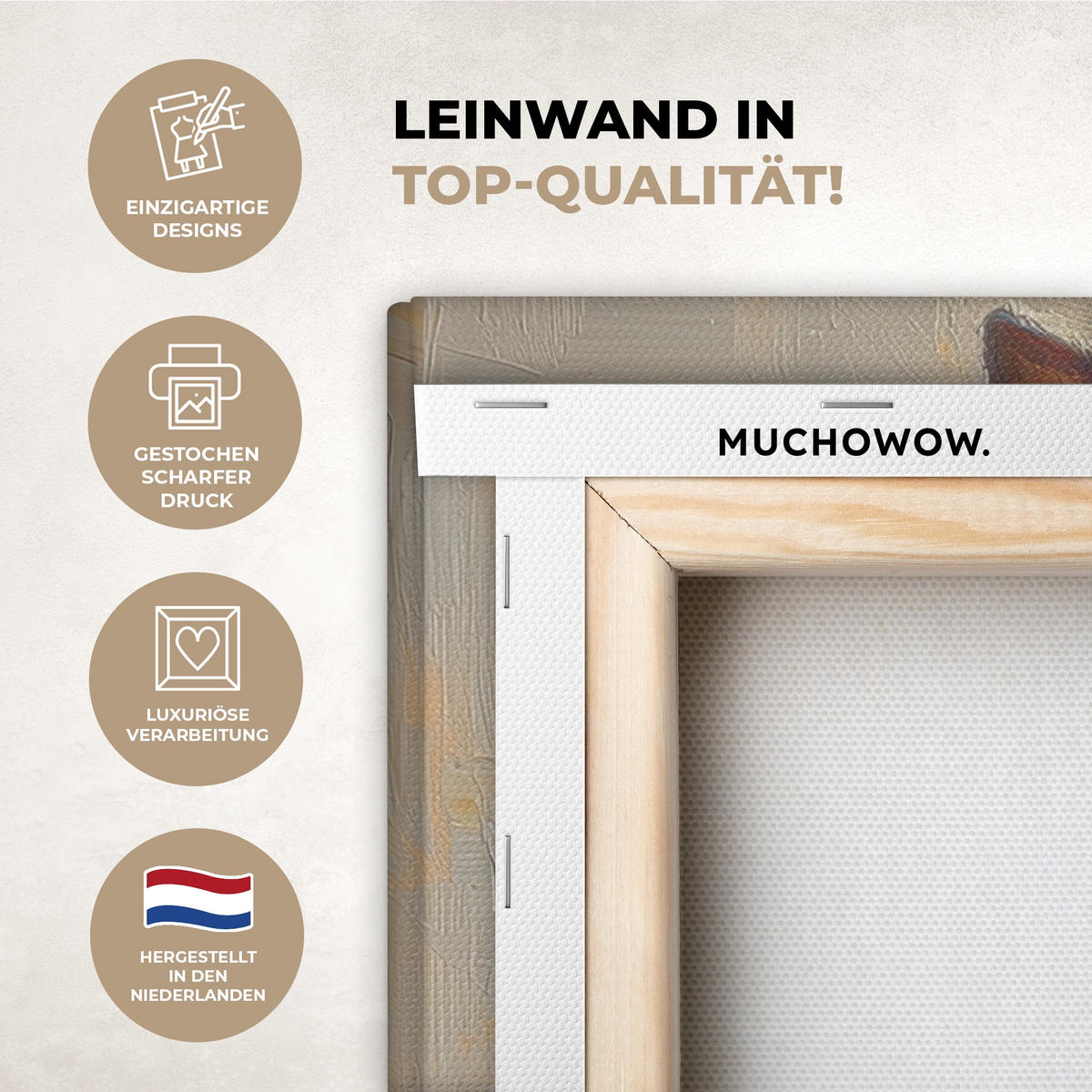 LEINWANDBILD Osterhase - Pastell - Eier Wandbild Wohnzimmer 50x50 cm - Beige, Textil (50/50cm) - MuchoWow