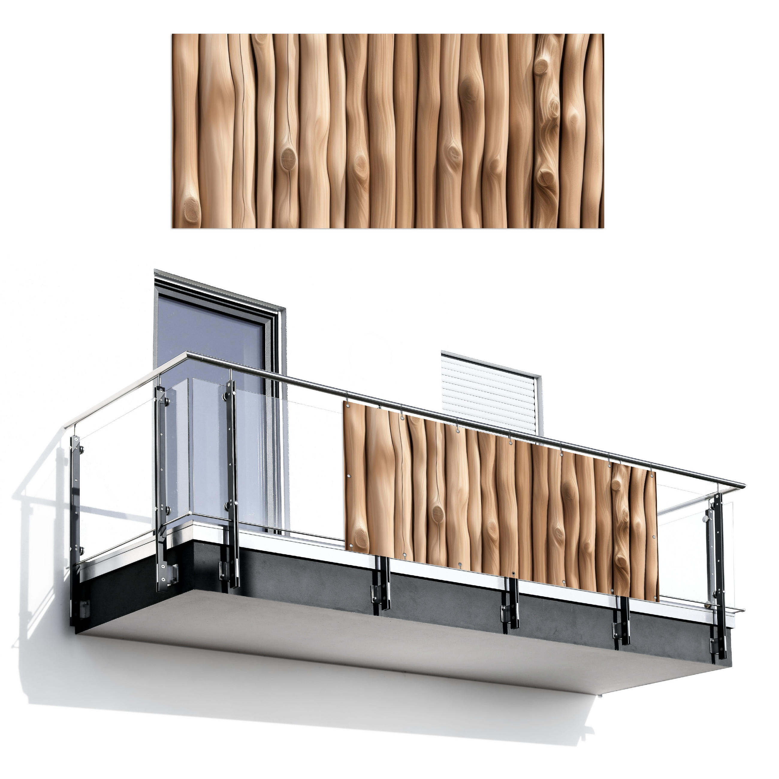 BALKON-SICHTSCHUTZ Holz - Stiel - Hellbraun - Ahornfarben, Kunststoff (200/90cm) - MuchoWow