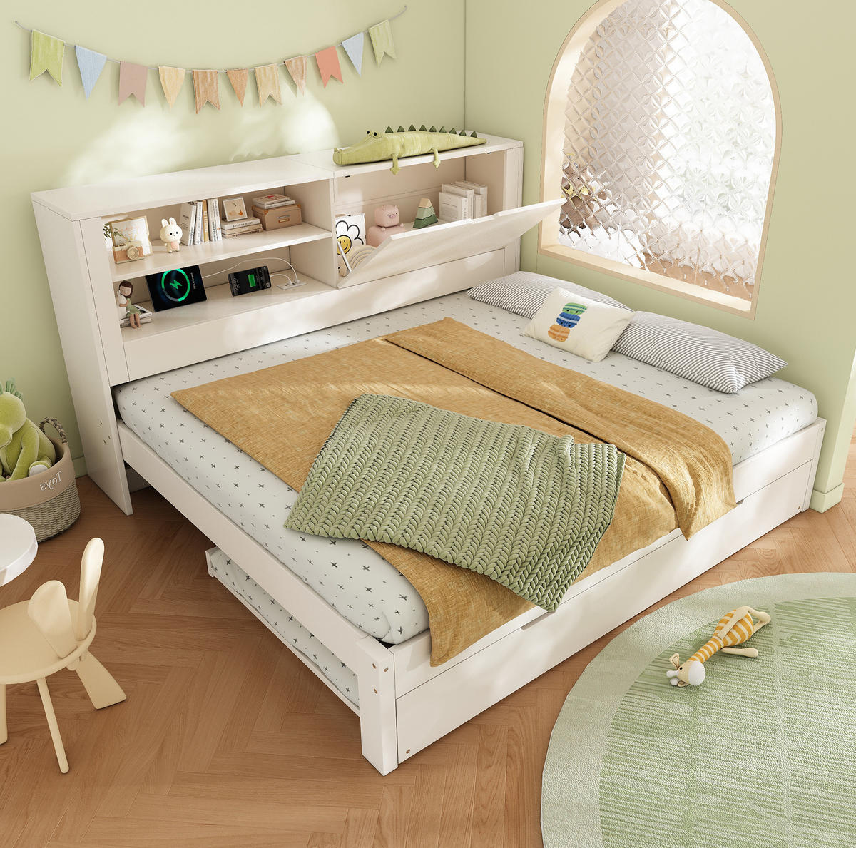 POLSTERBETT 140/190 cm Weiß aus Holz mit Ausziehbett - Weiß, Textil (140/190cm) - OKMYHOME