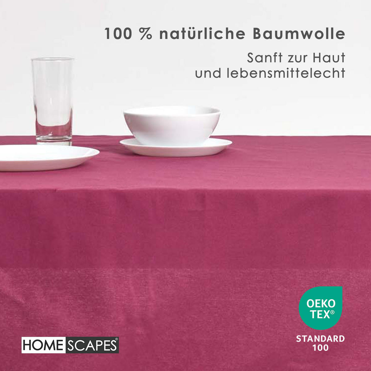 TISCHDECKE weinrot 137/137 cm, 100% Baumwolle - Weinrot, Textil (137/137cm) - Homescapes
